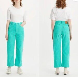 NWT LEVI'S RIBCAGE STRAIGHT ANKLE PANTS IN ELECTRIC GREEN - 27